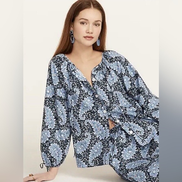 J. Crew Collection tie-sleeve button-front top in Pacific paisley - Picture 6 of 6